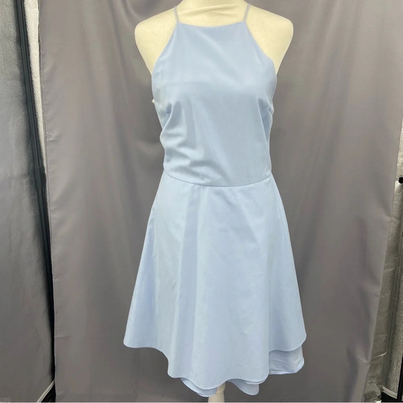 J.O.A. Sleeveless Baby Blue Asymmetrical Faux Wrap Dress Size Medium - Picture 1 of 9